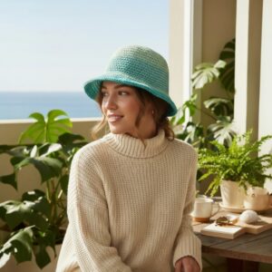 crochet gradient bucket hat – aqua styled